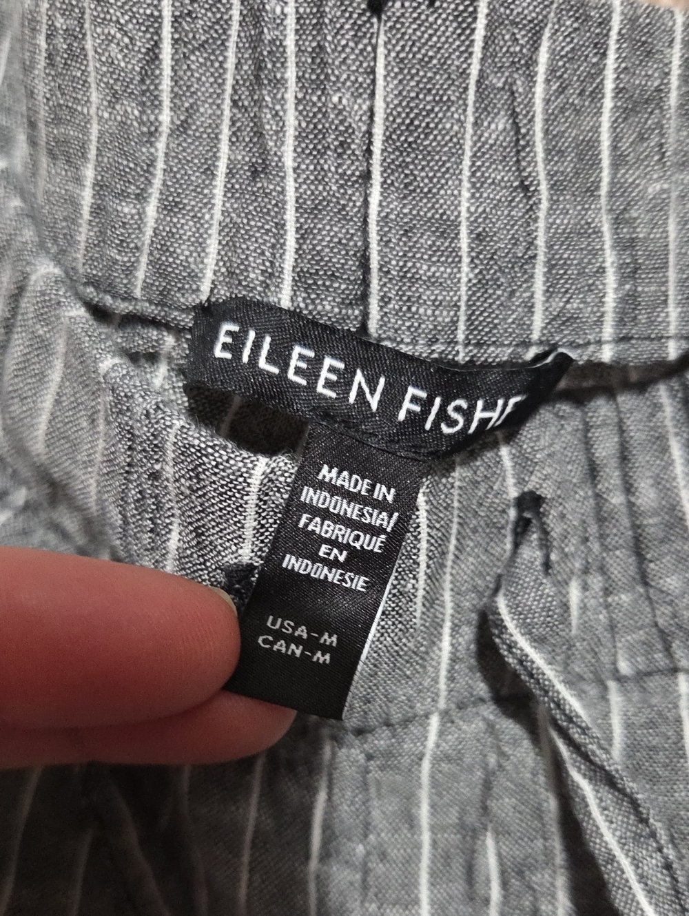 Eileen Fisher Grey with White Pinstripe Sleeveless Top & Pants Set - Picture 5 of 5